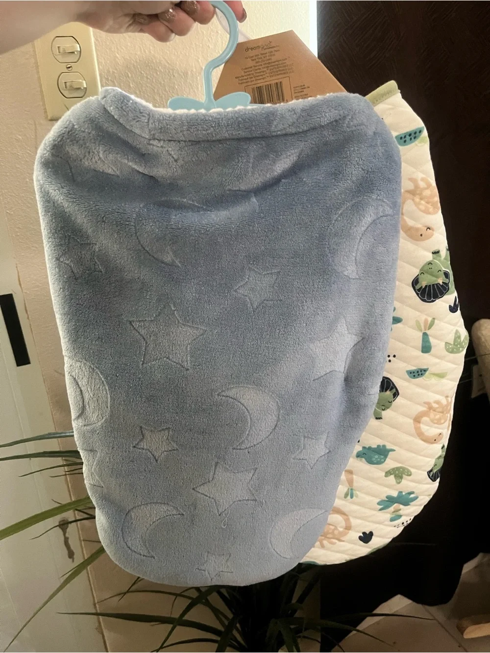 Swaddle Wrap in White with Green Dino Print